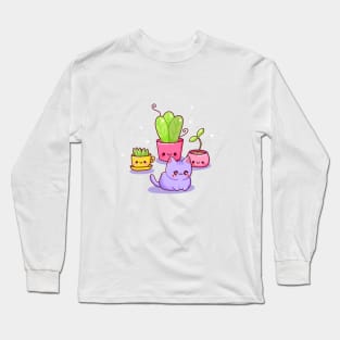 Kawaii plants and kitty Long Sleeve T-Shirt